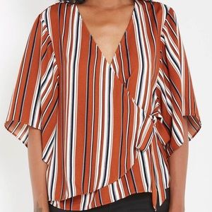 Multi Striped Wrap Top Kimono Sleeve TerraCotta